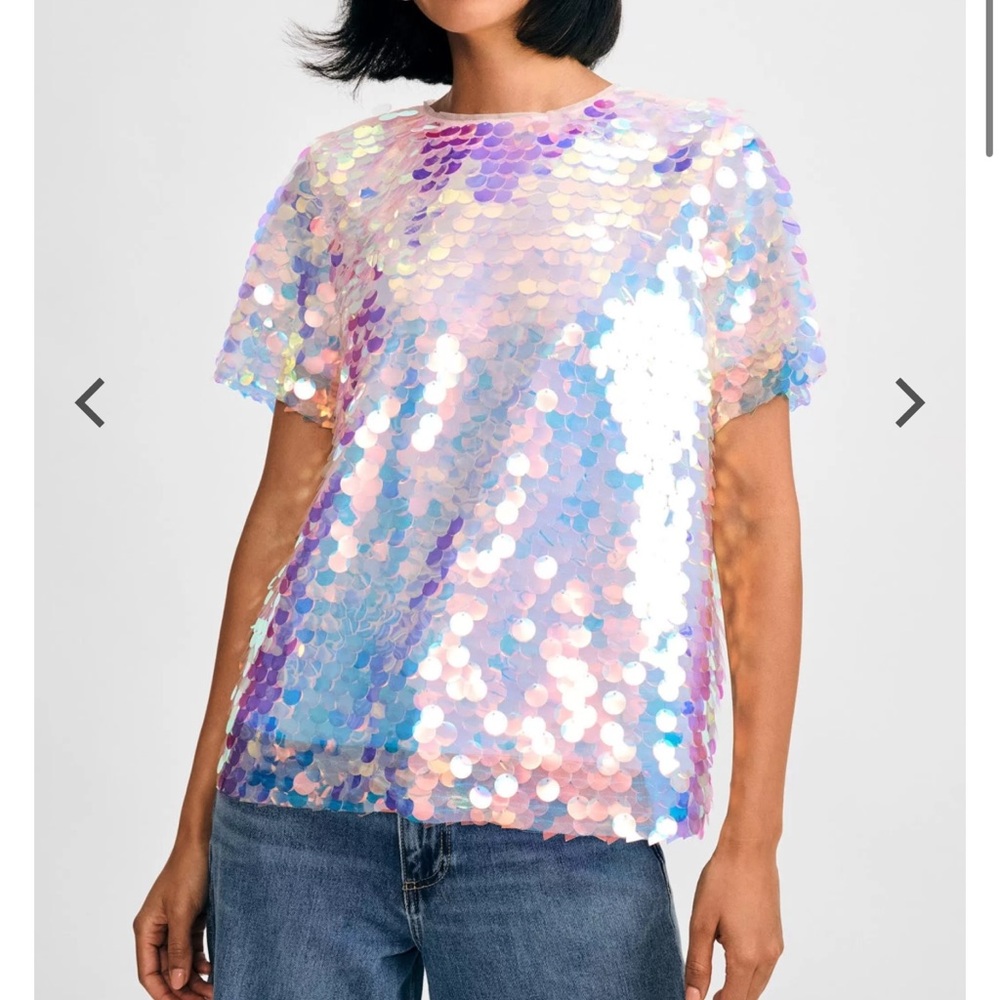 Isaac Mizrahi Paillette Sequin Short Sleeve Top